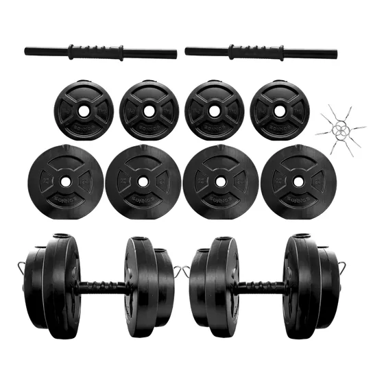 Mancuernas + 14 Kg. Discos Pesas Pvc. Sonnos Color Negro