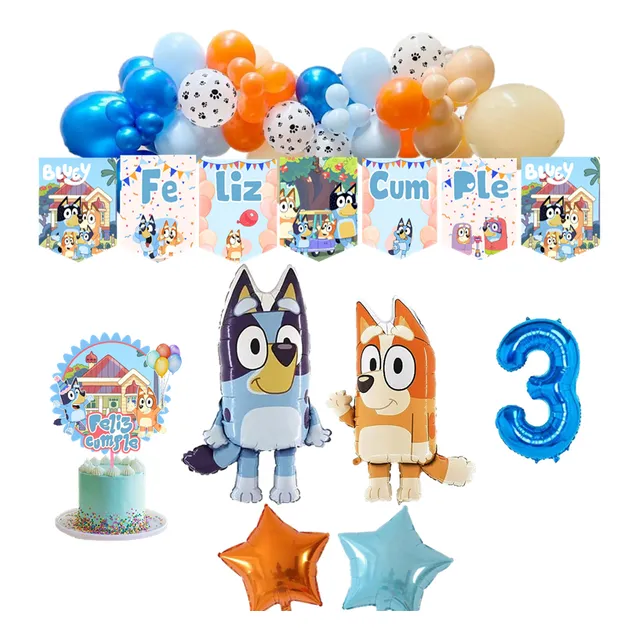 Combo Globos Bluey Y Bingo Feliz Cumple Decoración Nene
