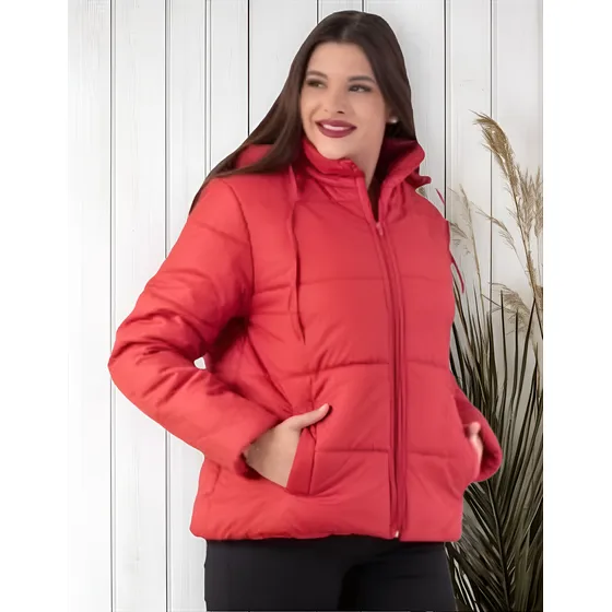 Campera Puffer Mujer Capucha Desmontable Abrigo