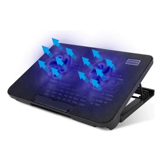 Soporte Vertical Notebook Ventilador Base Mesa Plegable Cool Color Negro LED Azul