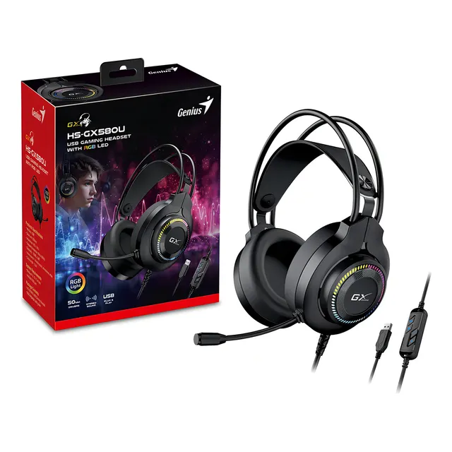 Auriculares Gamer Genius Hs-gx580u Con Microfono Usb Color Negro