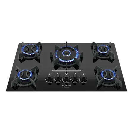 Cooktop 5 Bocas Mesa De Vidro E Tripla Chama Itaplus Preto 127/220v