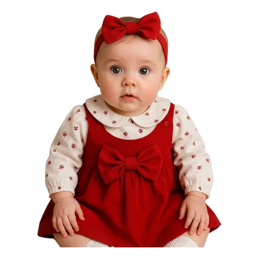 Conjunto Blusa Y Jumper Bebe Roja Pana Y Algodon Rojo 12 A 18 Meses