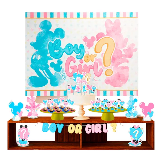 Kit Festa Decoração Chá Revelação Mickey E Minnie 39 Itns