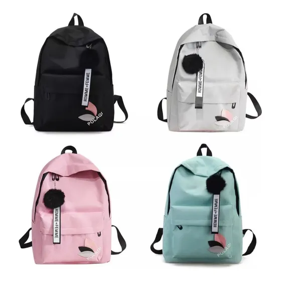 Morral Bolso Escolar Unicolor Dama Niña Pompom Mayor Y De