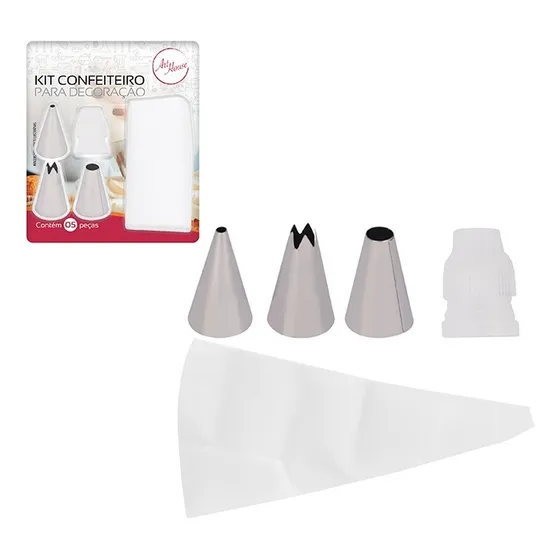 Kit Bico Confeiteiro Inox Decorador Bolo Saco Confeiteiro 5p