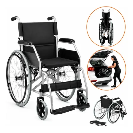 Cadeira De Roda D100 Dobrável Leve Resistente 120kg Dellamed Preta