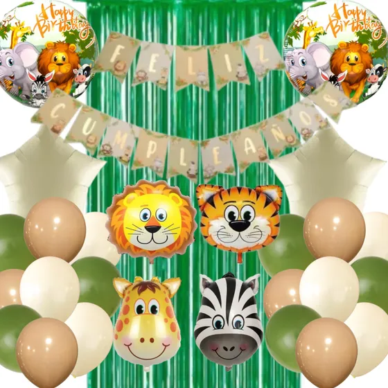 Combo Set De Globos Animales Selva Safari Super Completo