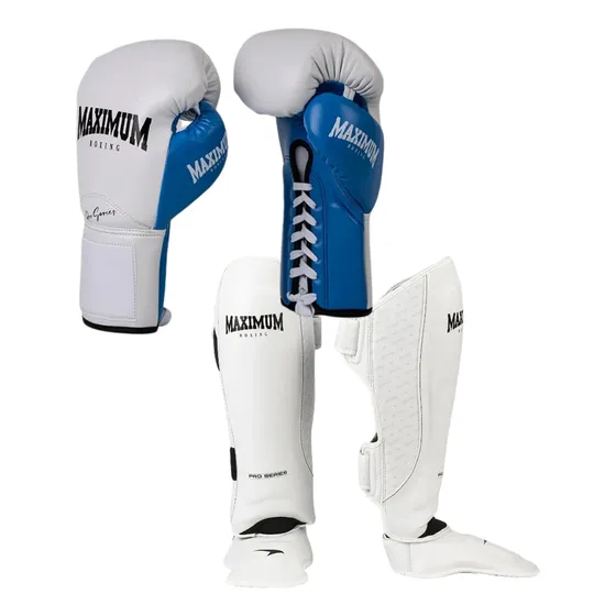 Kit Luva De Muay Thai Maximum Pro Series Azul Com Caneleira