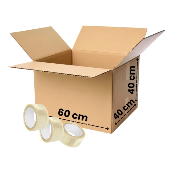 Kit Mudanza Embalaje Cajas Carton 60x40x40cm X15 Unidades Y 3 Cintas Adhesivas Transparente