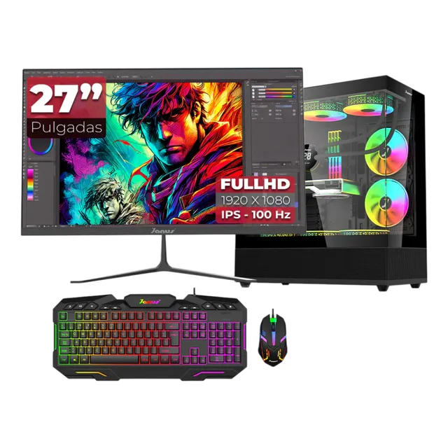 Torre Cpu Gamer Core I3 14100 Ram 16gb Ssd 1tb  Monitor 27
