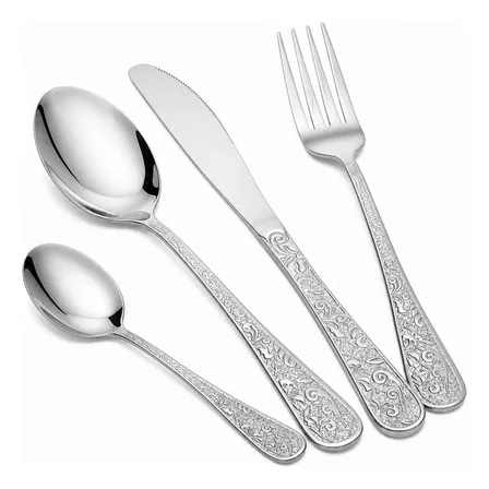 24 Peças Kit Jogos De Talheres Garfo E Faca Inox Prateado Prateado