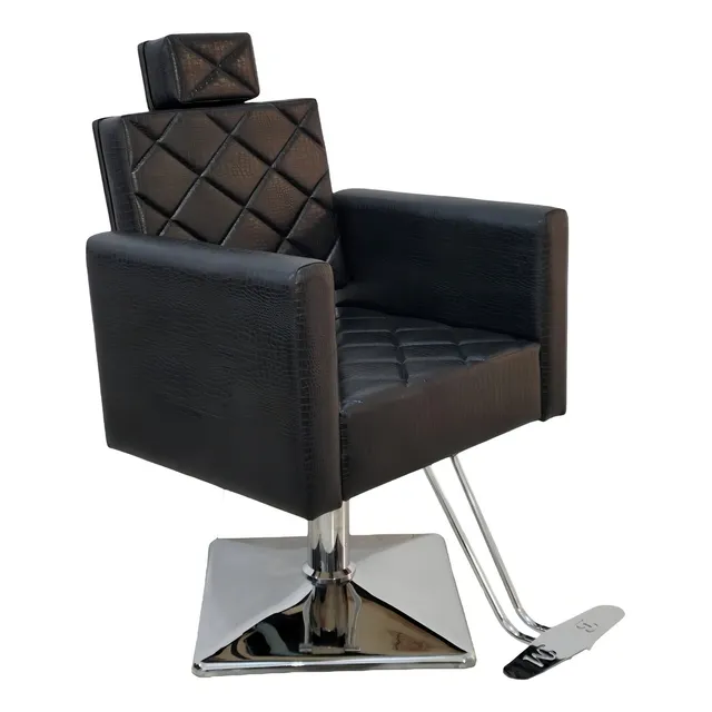 Poltrona Cadeira Fixa De Salão De Beleza Cabeleireiro Sofa Cor Preto croco Forma da base Quadrada Tipo de encosto Fixo