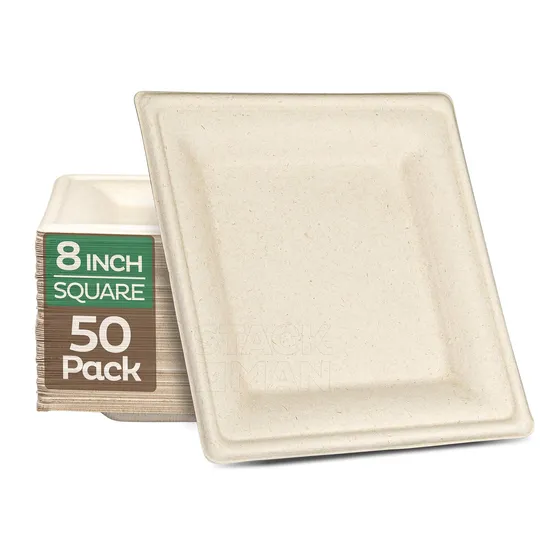 100% Compostable   Paper Plates [8x8 Inch - 50-pack]   ...