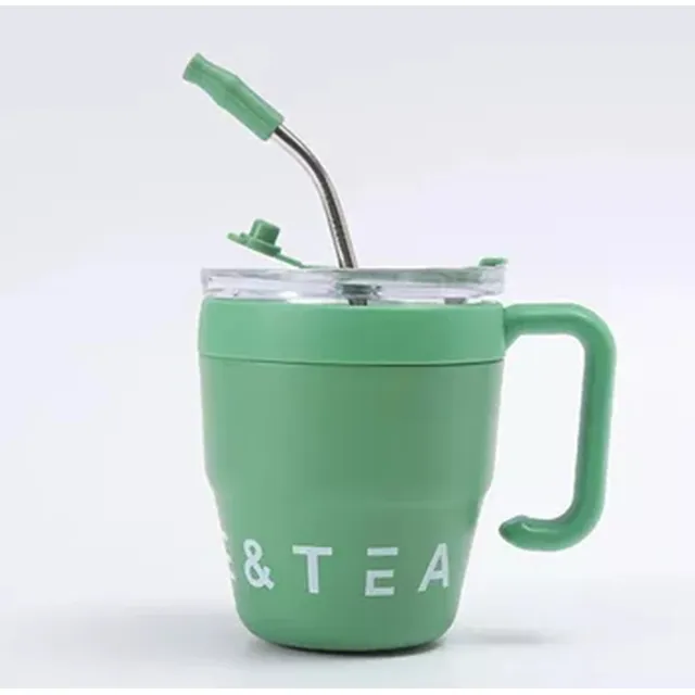 Taza Con Asa De Acero Inoxidable 480ml Termica Con Pitillo