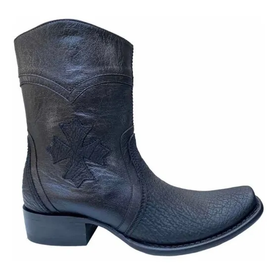 Bota Montana Original Piel Tiburón Negro Cierre Hombre Botin