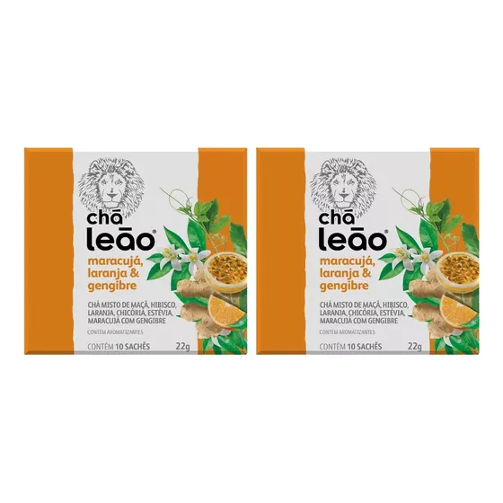 Chá Leão Premium Maracujá, Laranja E Gengibre Combo 2cx 20un