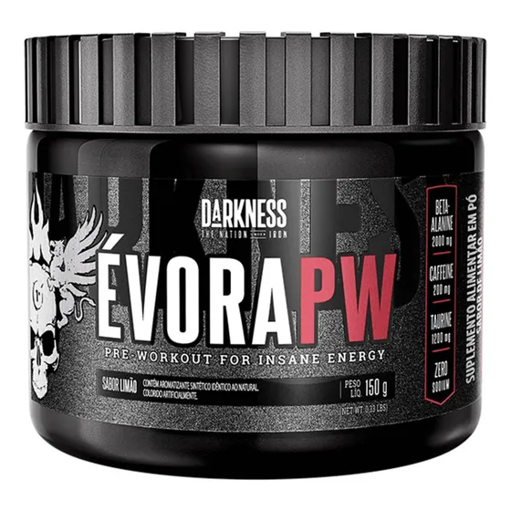 Evora Pré-Treino Limão 150g Darkness - Cafeína e Taurina para Treinos Mais Intensos e Desempenho Máximo