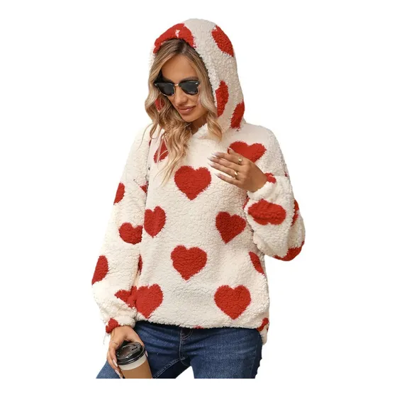 Sudadera Con Capucha Flash De Felpa Con Estampado Corazones