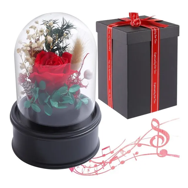 Caja Musica Rosa Roja Eterna Preservada Cupula Cristal Para