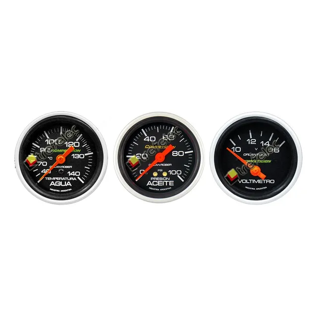 Kit 3 Relojes Voltímetro+ Presión De Aceite+ Temperatura De Agua Con Capilar 2 Mts Ø 60 Mm Orlan Rober Línea Competición