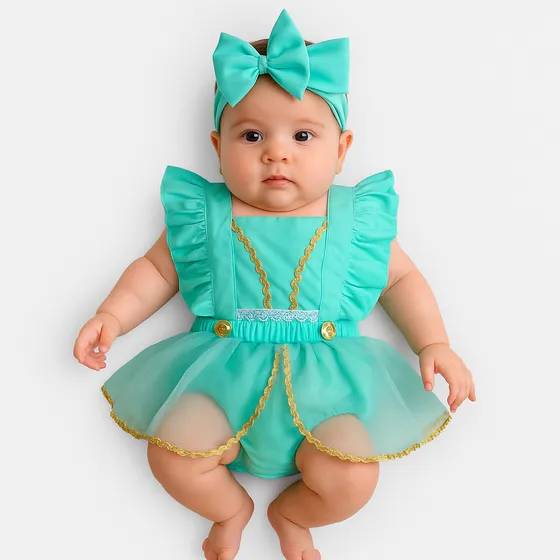 Jardineira Romper Body Macacão Bebe Menina Princesa Jasmine