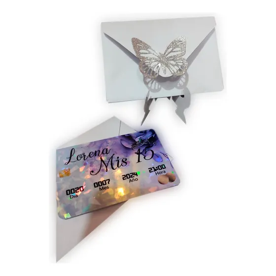 Tarjetas De Invitacion Tipo Credito Con Sobre Perlado X50
