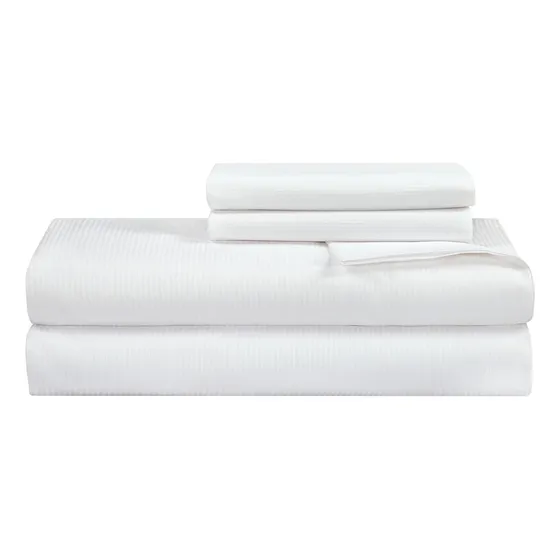 Juego De Sábanas Algodón 300 Hilos, Rayas Blancas, Para Cama
