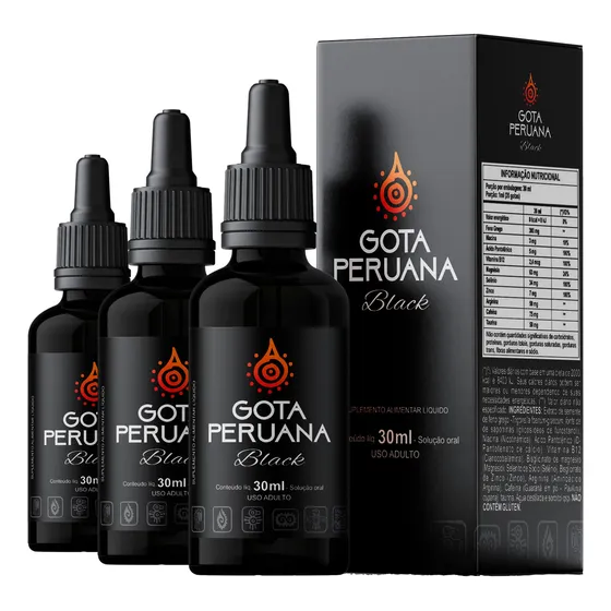 3x Peruana Black Suplemento Energético Com Cafeína 30ml