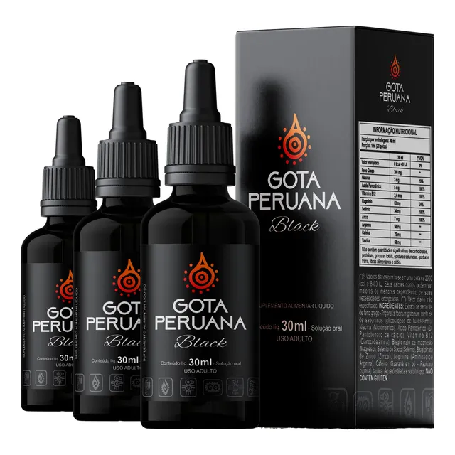 3x Peruana Black Suplemento Energético Com Cafeína 30ml