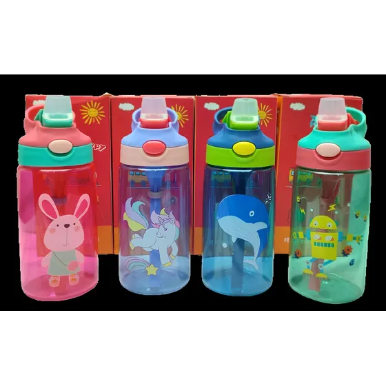 Termo Plástico Con Pitillo 16oz Niños 480ml Infantil 