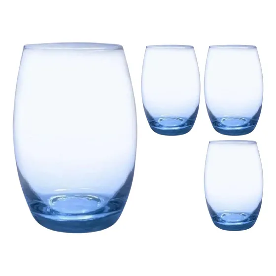 Jogo 4 Copos Grandes Bellagio Redondo 450ml Azul