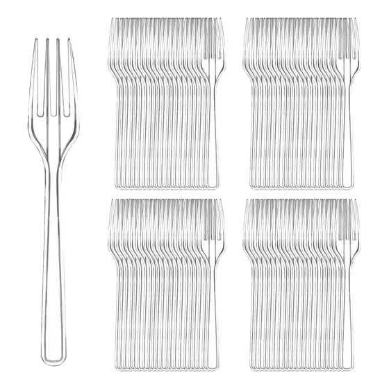 100 Tenedor Plastico Transparente Granel 4.5  Largo Duradero