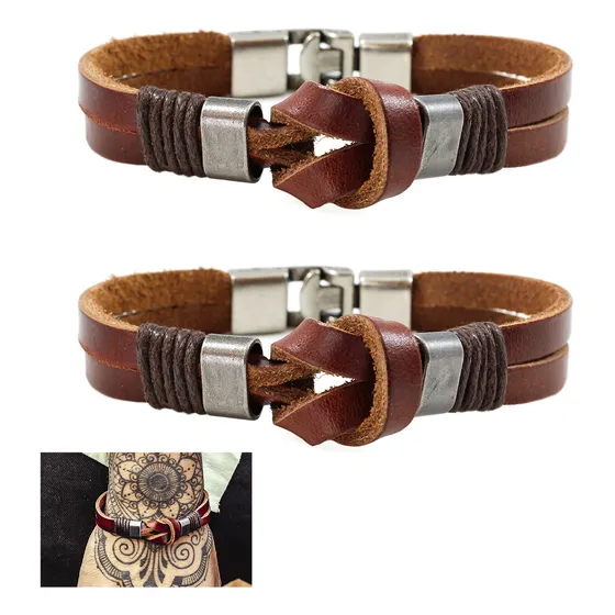 Pulseras De Pareja En Cuero Con Infinito Y Acero Set