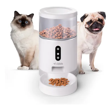 Comedouro Automático Ração Gatos E Cães Velds Com App E Programação, Alimentador Smart 4l Branco 127/220v