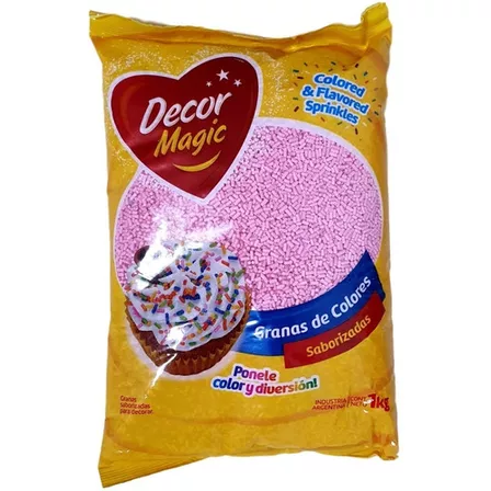 Granas De Color Decormagic Saborizada Para Decorar Torta 1kg Color Rosa Pastel