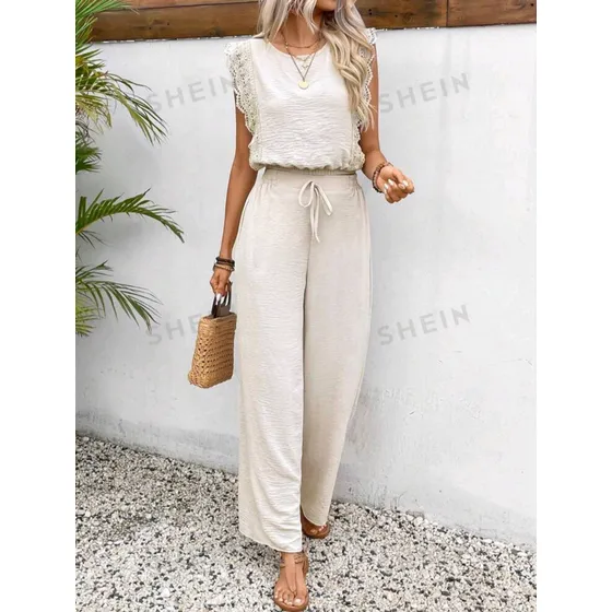 Conjunto Shein Pantalones Casuales Y Blusa De Encaje