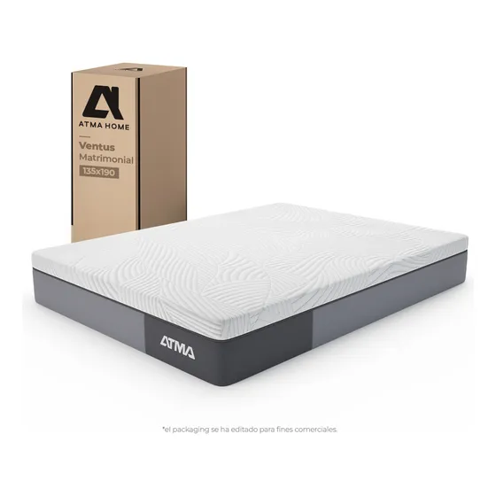Atma Colchón Ventus Matrimonial 29 cm en caja 3 capas espuma blanco y gris