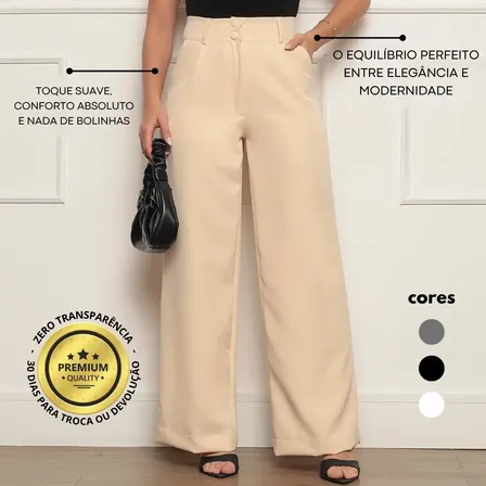 Calça Alfaiataria Feminina Wide Leg Social Cintura Alta