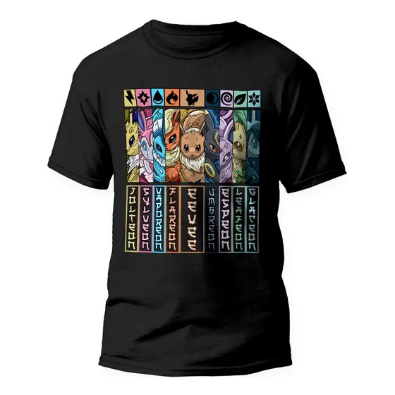 Camiseta Eevee Evoluções Masculino Camisa Anime Pokemon V17