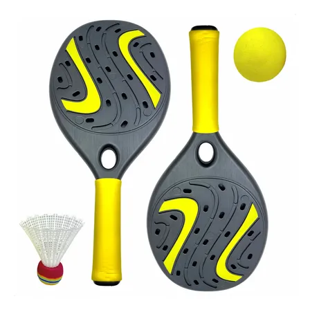 Jogo Raquete Frescobol Badmington Tenis Praia Bolinha Peteca Preto