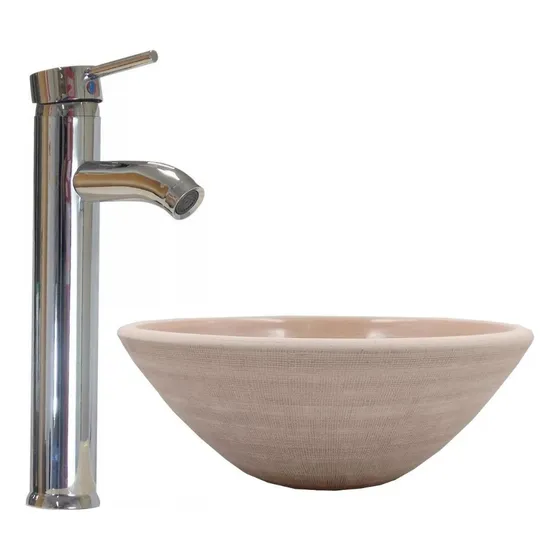 Bacha Apoyo Cerámica Artesanal Baño Con Monomando Alto 32cm
