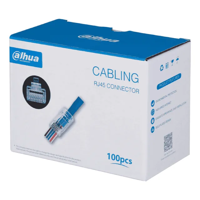 Caja Con 100 Plugs Pass Through Rj45 Cat5e Dahua Chapado Oro