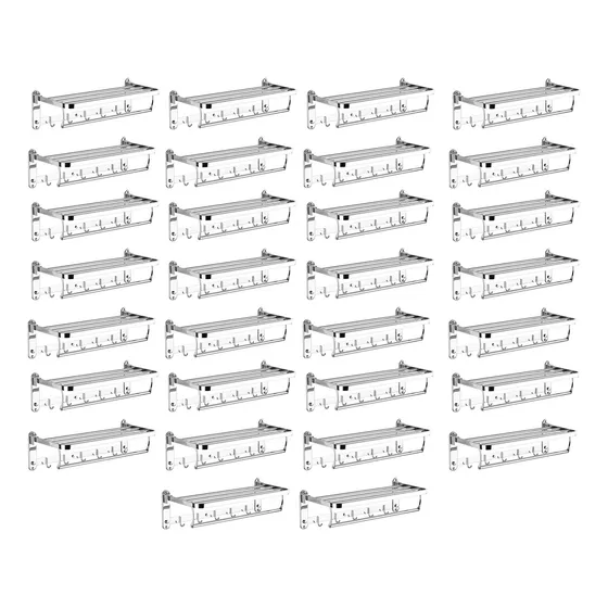 Toalheiro Prateleira Dobravel Kit 30 Uni Inox Porta Toalhas