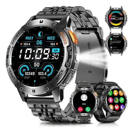 Ip68 Smartwatch Militar Relógio Inteligente Homem Lanterna Preto
