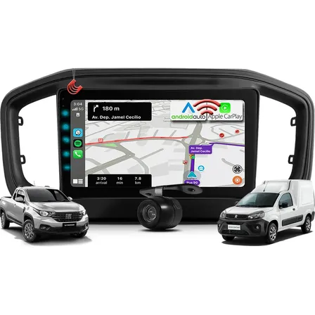 Kit Multimidia Carplay Sem Fio Nova Strada Fiorino Partner Preto