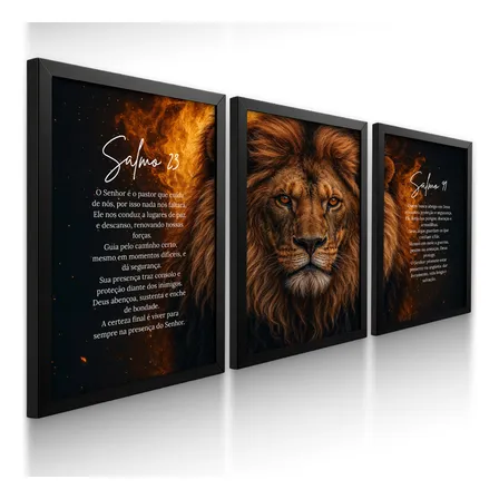 Quadros Decorativos Leão Judá Salmos 23 91 Versiculo Biblia Colorido Não Possui Moldura