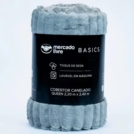 Cobertor de Microfibra Canelado Cinza Queen Toque de Seda Mercado Livre Basics