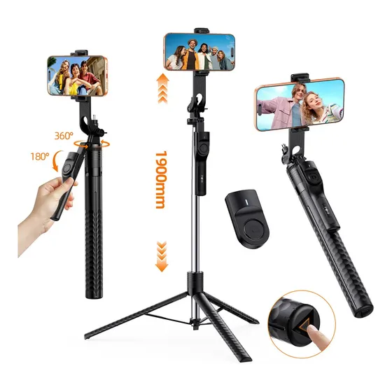 Tripé Extensível Profissional Para Celular 1,9m, Bastão De Selfie Dobrável Portátil Com Controle Rem