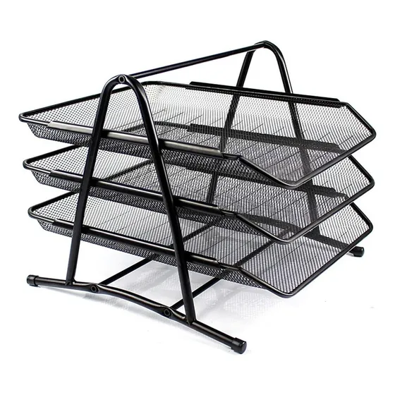 Bandeja Organizadora Metálica Malla X 3 Puestos En Negro
